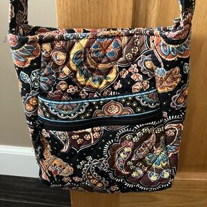 Vera Bradley midsize purse, brown, black, blue, burnt sienna, gold, white. I